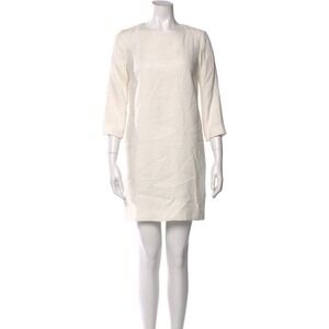 Vince Womens Size 10 Ivory Textured Bateau Neck Shift Dress 3/4 Sleeve NWT
